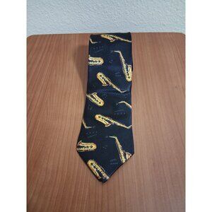 Saxaphone Tie Black Musician Novelty Business Casual Jazz Sax Musical Band 56"